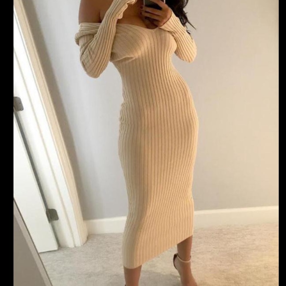 Off shoulder Midi Knit Rib dress